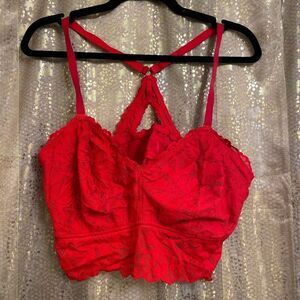 Aerie Lipstick Red Floral Lace Racerback Bralette XXL